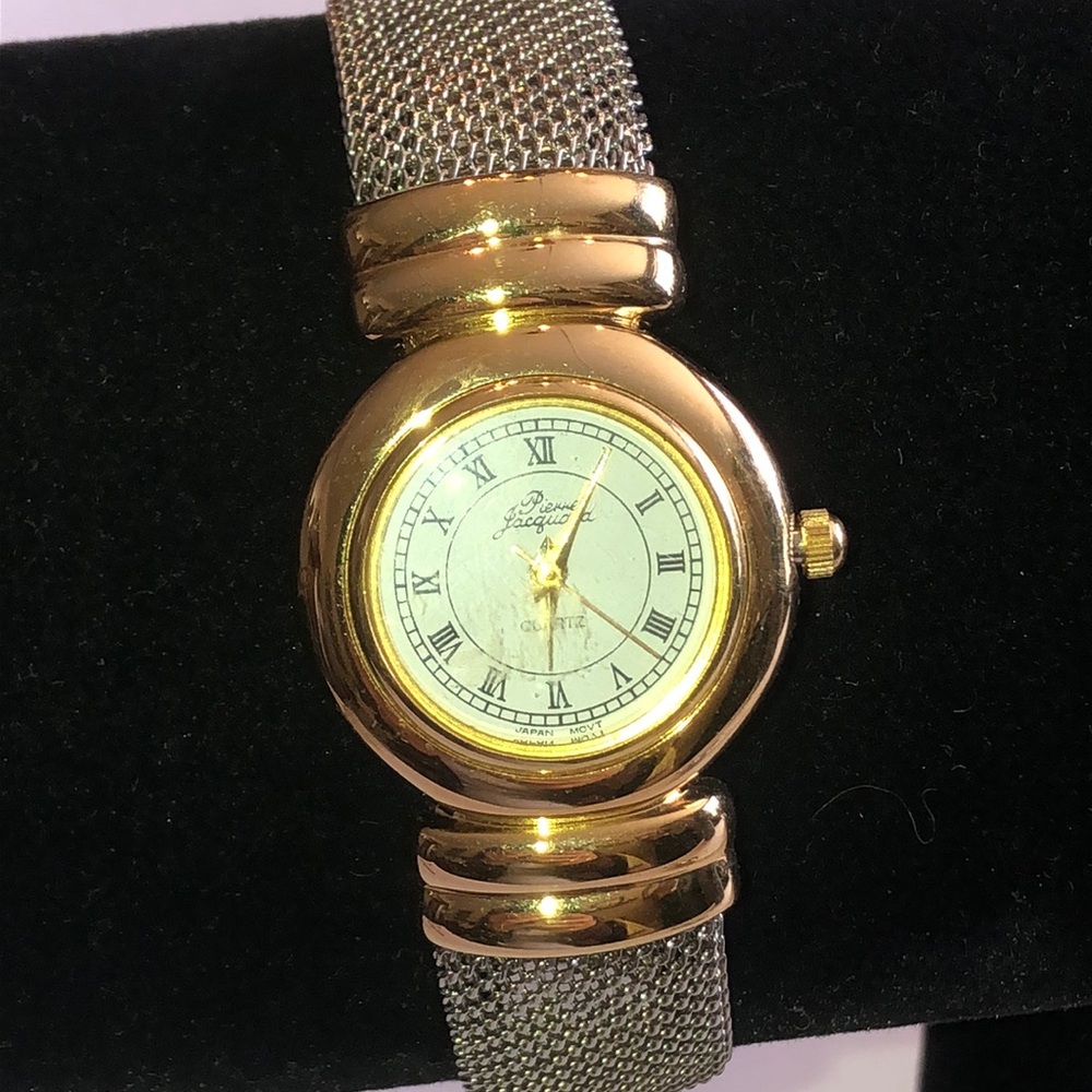 Pierre Jacquard Gold Tone and Silver Tone Watch with Mesh Band - Picture 2 of 8